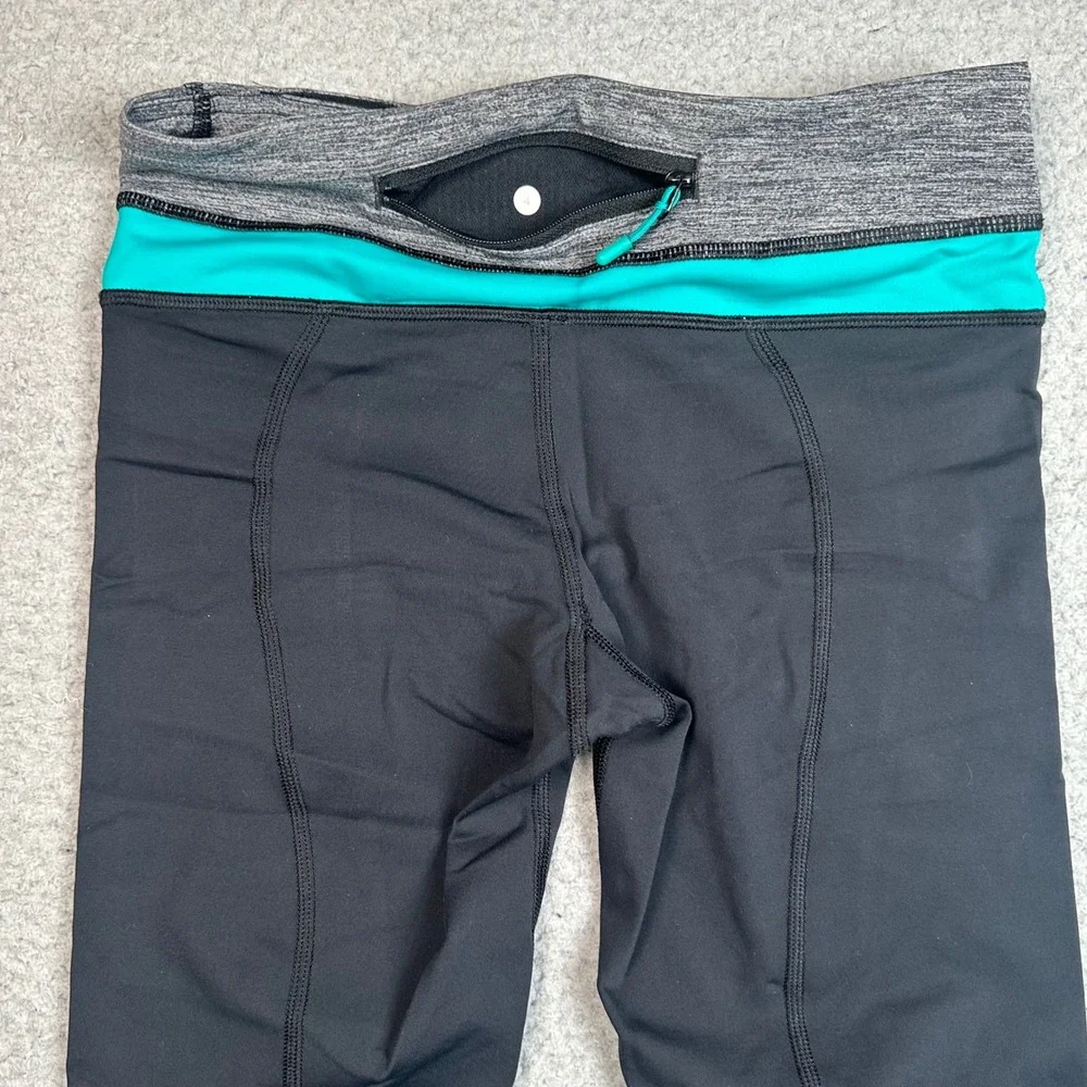 Lululemon Run Inspire Crop II Leggings Womens 4 Black Teal Luxtreme Yoga Gym